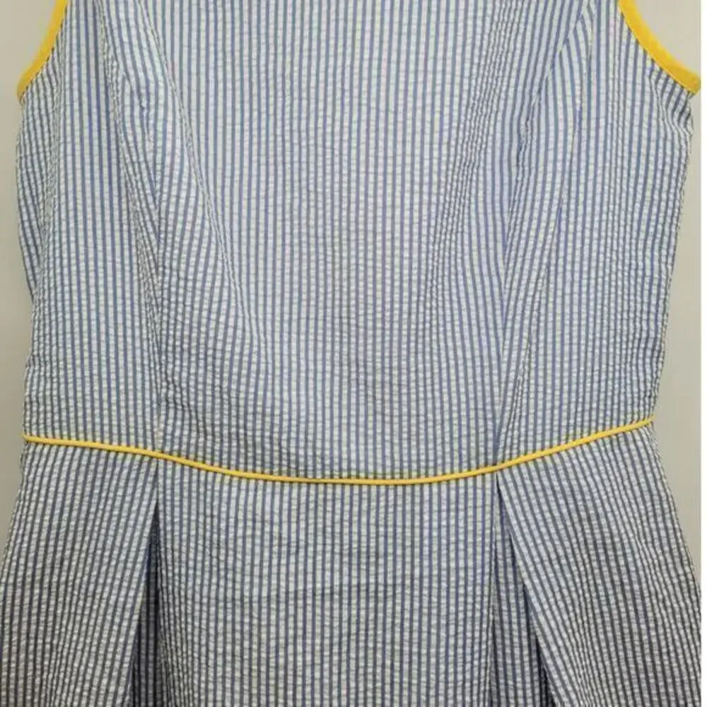 Elle Seersucker Striped Contrasting Trim Sleeveless‎ Midi Fit n Flare Dress